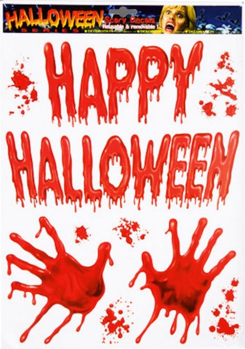 raamsticker Happy Halloween 40 x 30 cm rood