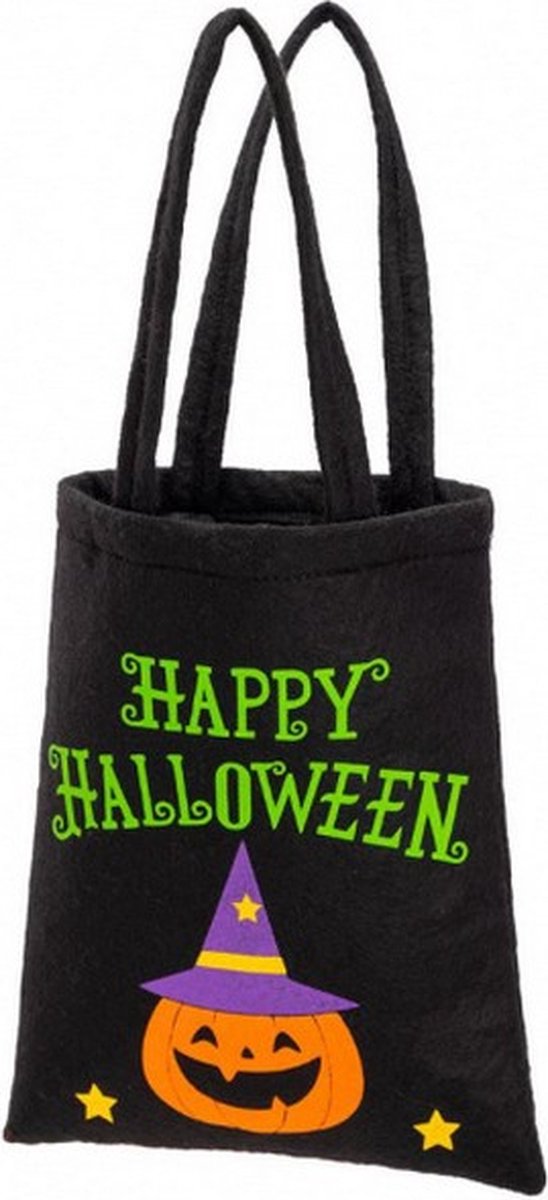 shopper Happy Halloween 42 x 21 cm vilt zwart