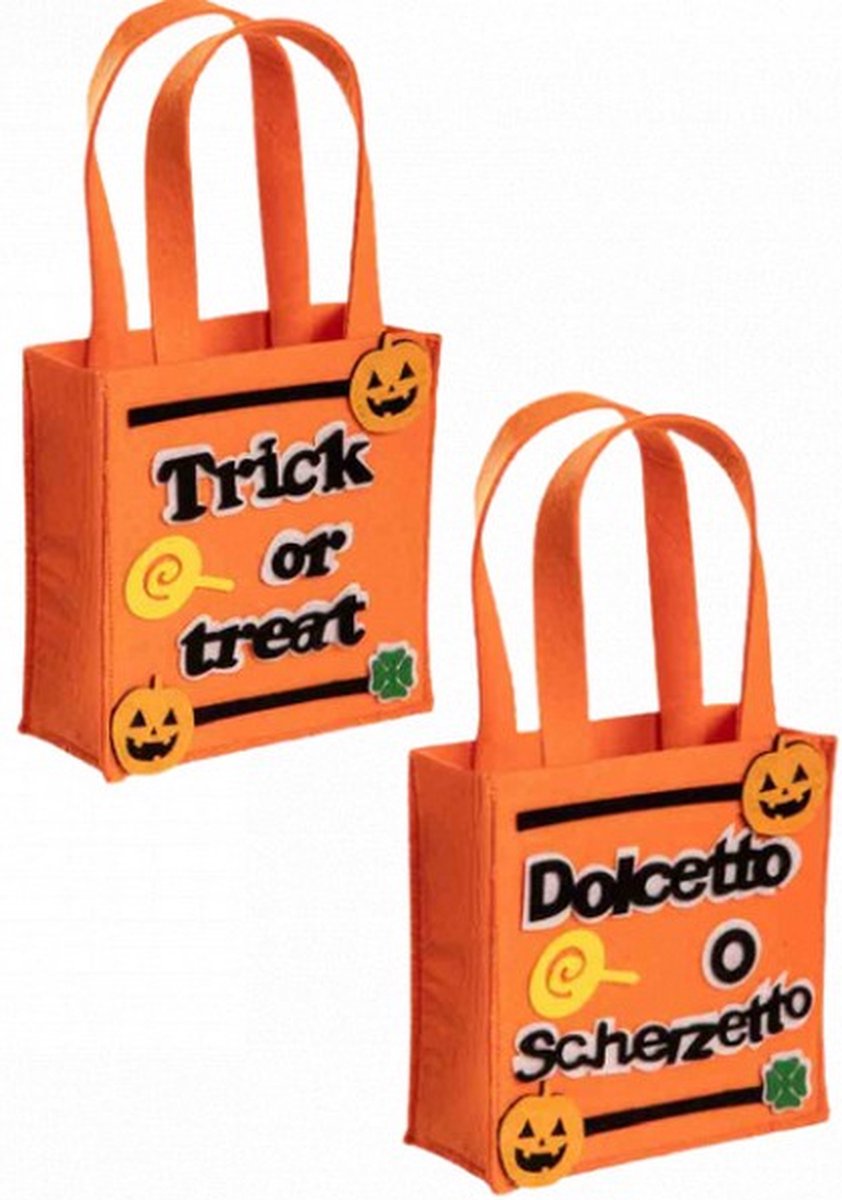 tas Trick or Treat 16 cm vilt oranje 2 stuks