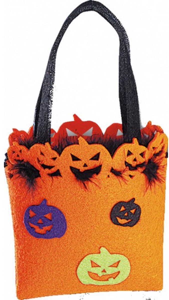 tasje Halloween pompoen 13 x 12 cm vilt oranje