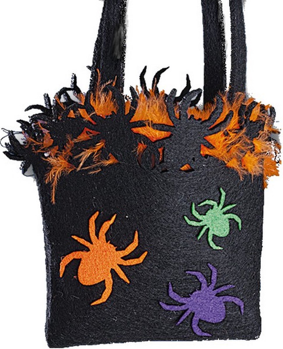 tasje Halloween spinnen 13 x 12 cm vilt zwart