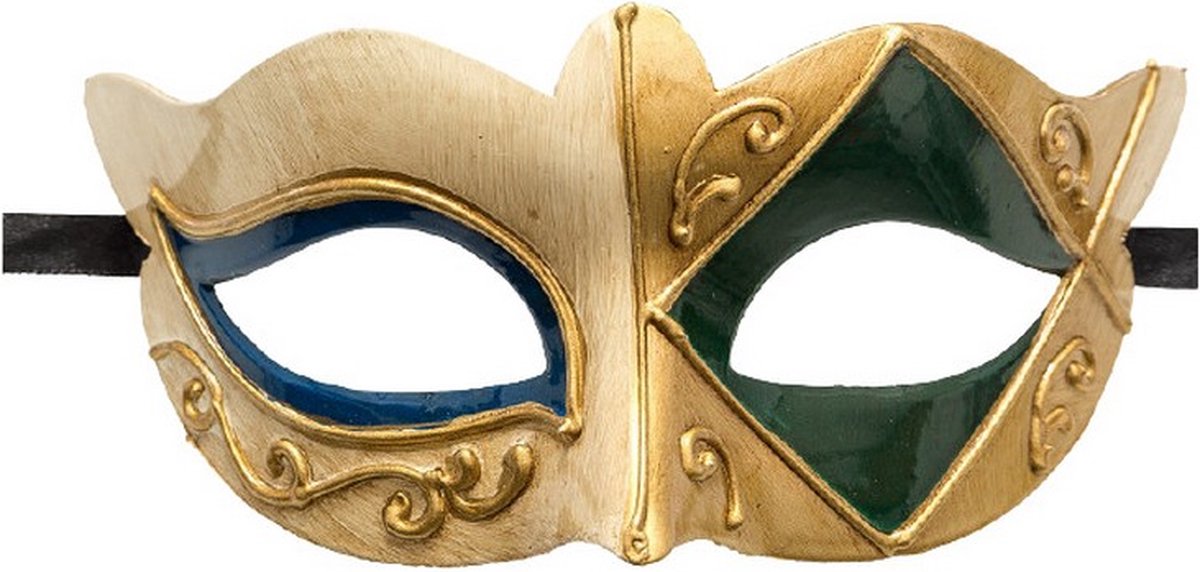 verkleedmasker Venetiaans dames goud/groen