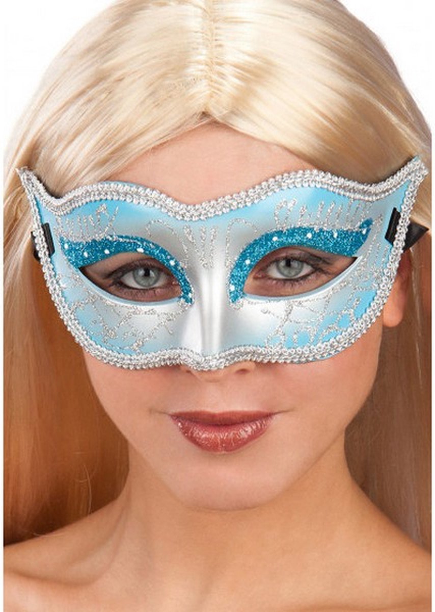 verkleedmasker blauw/zilver one-size