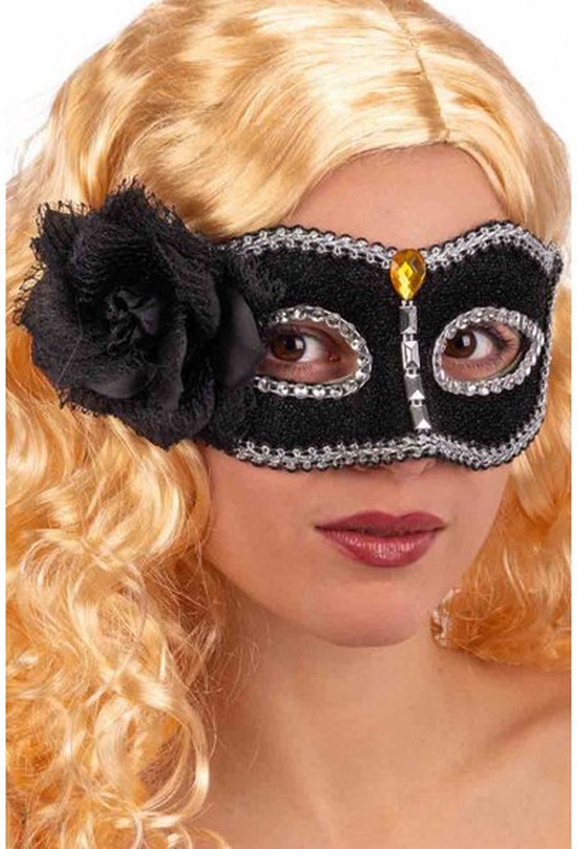 verkleedmasker bloem zwart/zilver one-size