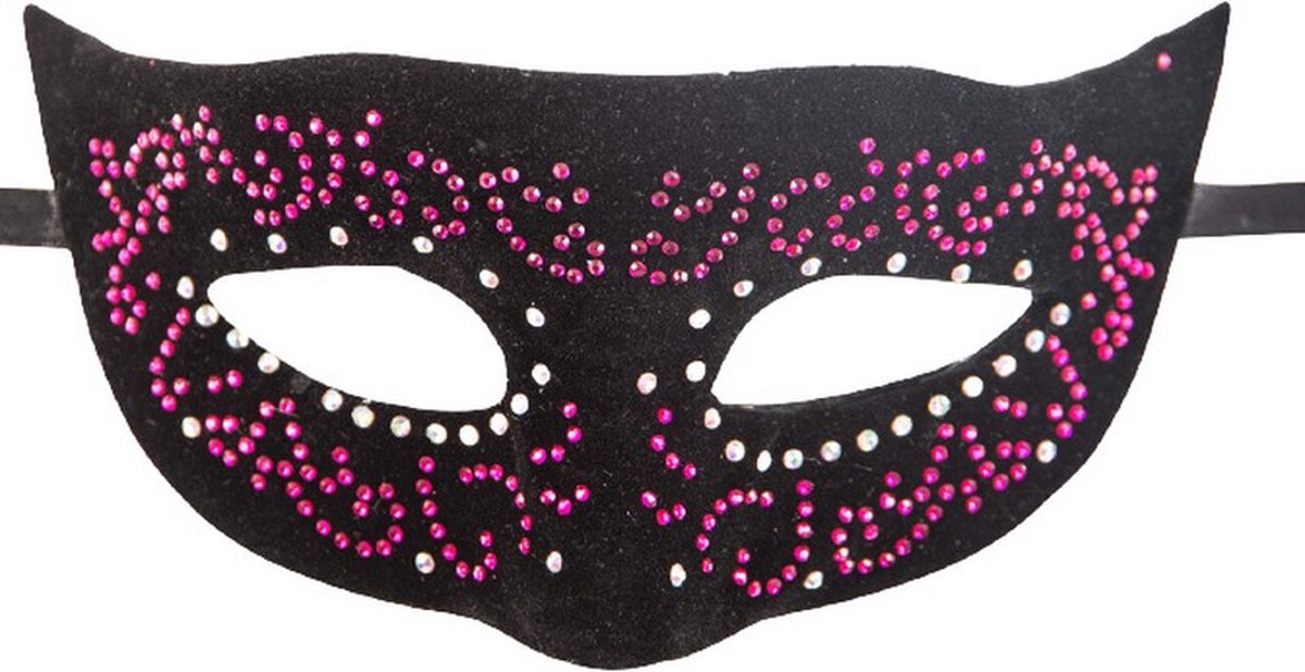 verkleedmasker dames fluweel zwart/roze one-size