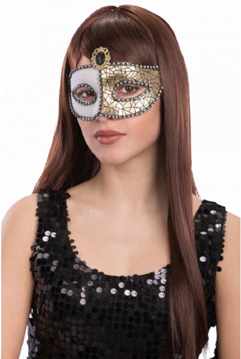 verkleedmasker dames goud/wit one-size