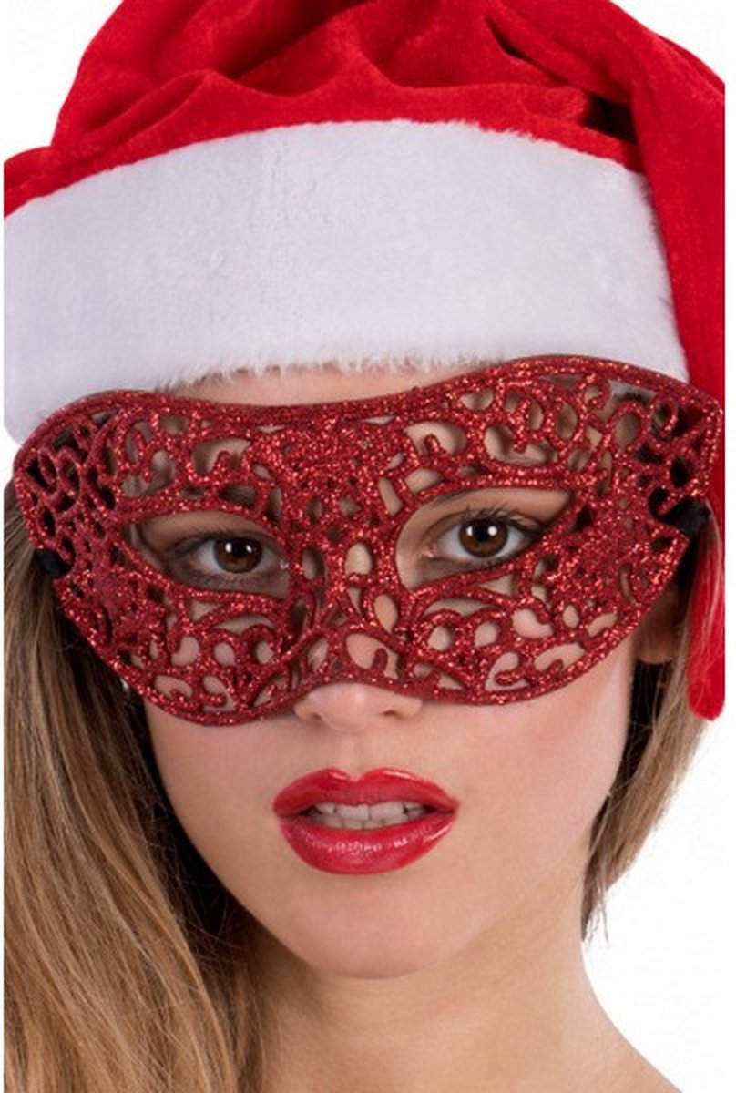 verkleedmasker glitter dames rood one-size