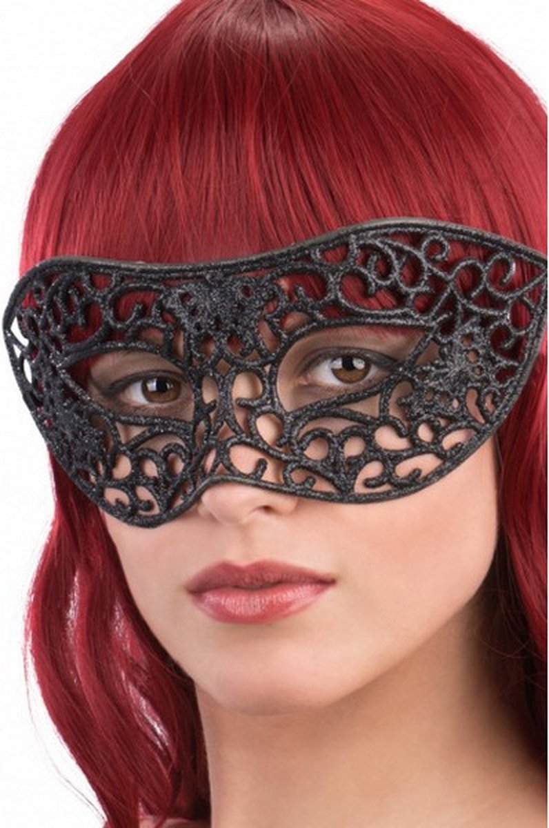 verkleedmasker glitter dames zwart one-size