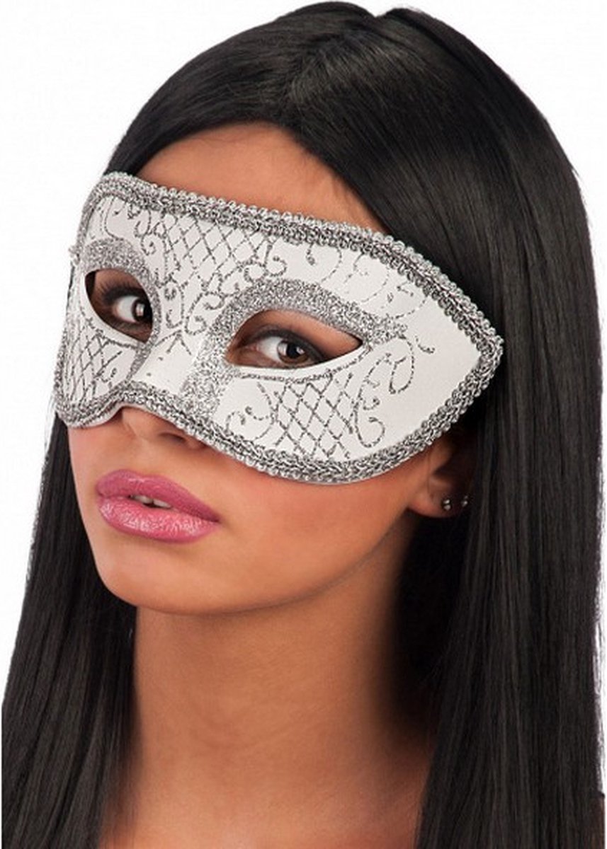 verkleedmasker glitters wit/zilver one-size