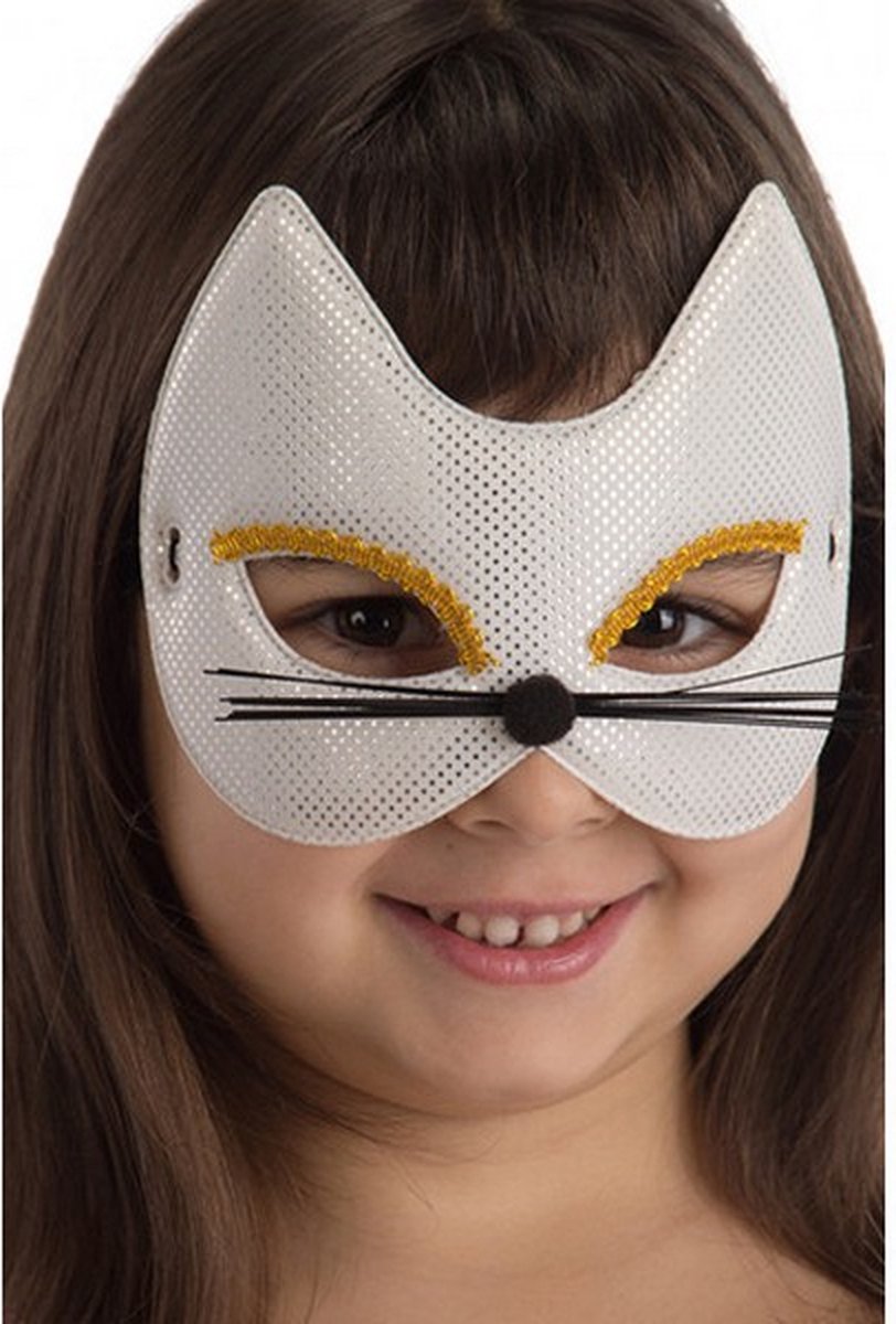 verkleedmasker kitten junior wit one-size