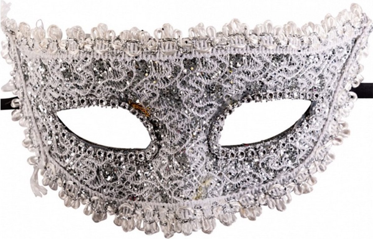 verkleedmasker strass dames zilver one-size