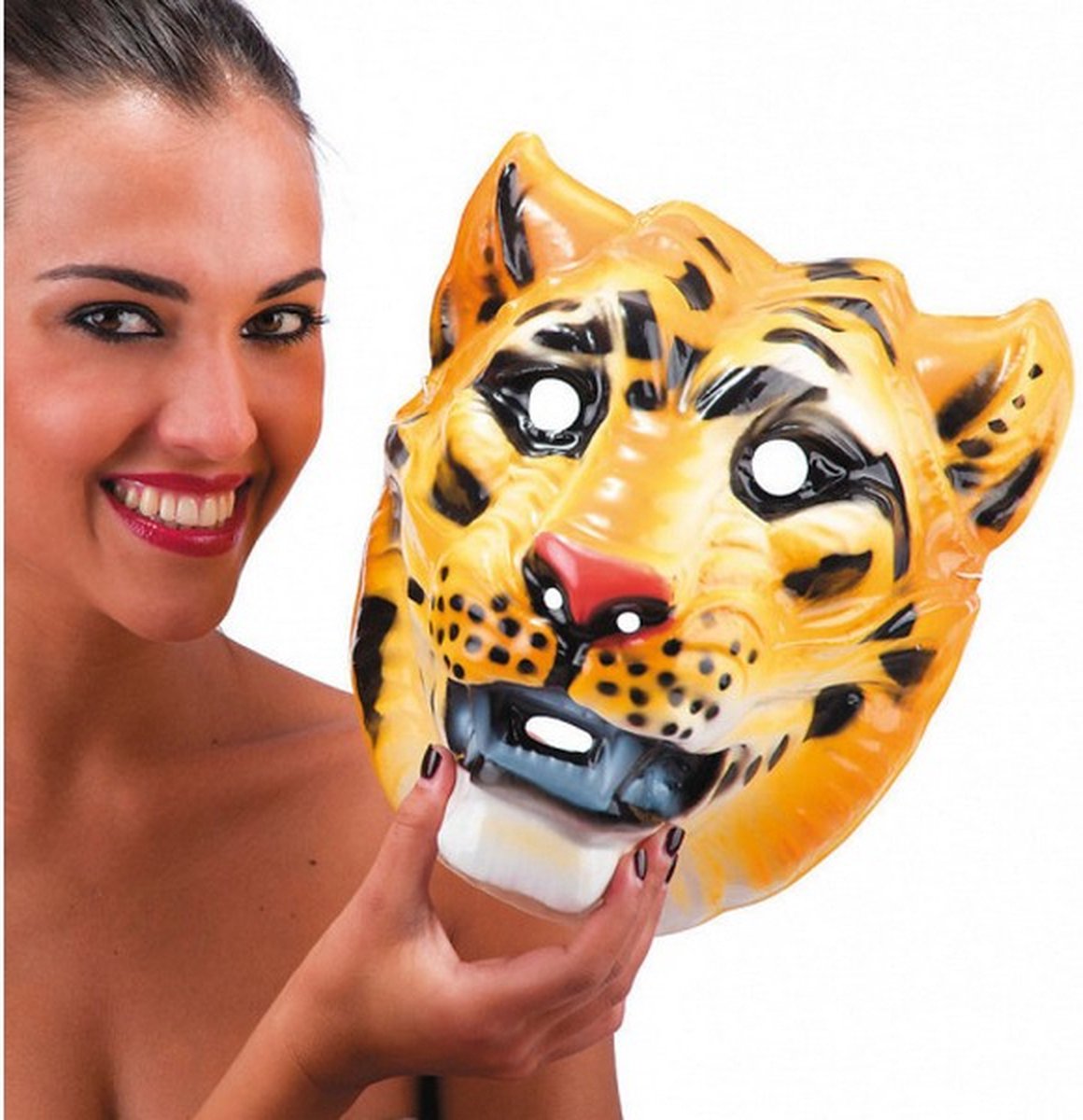 verkleedmasker tijger PVC oranje/zwart one-size