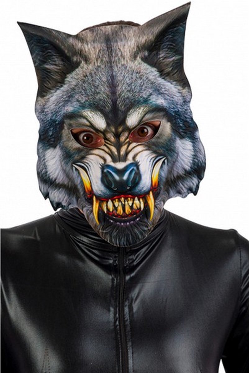 verkleedmasker wolf textiel grijs one-size