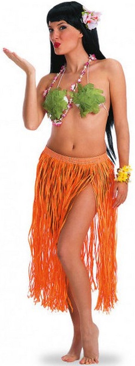 verkleedrok Hawaiian dames 70 cm polyester oranje