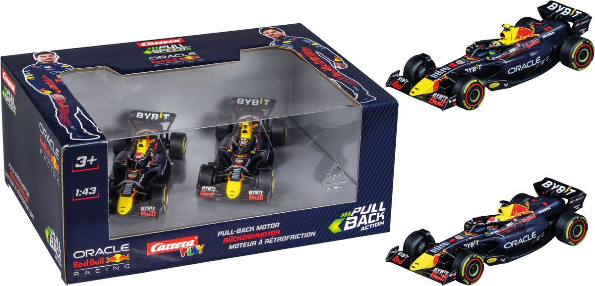   Speelgoedvoertuig - Red Bull Racing Formule 1 - Max Verstappen No.1 - Sergio Perez No.11 - Red Bull Oracle - Pull-Back Auto - Double Action Set Terugtrekauto