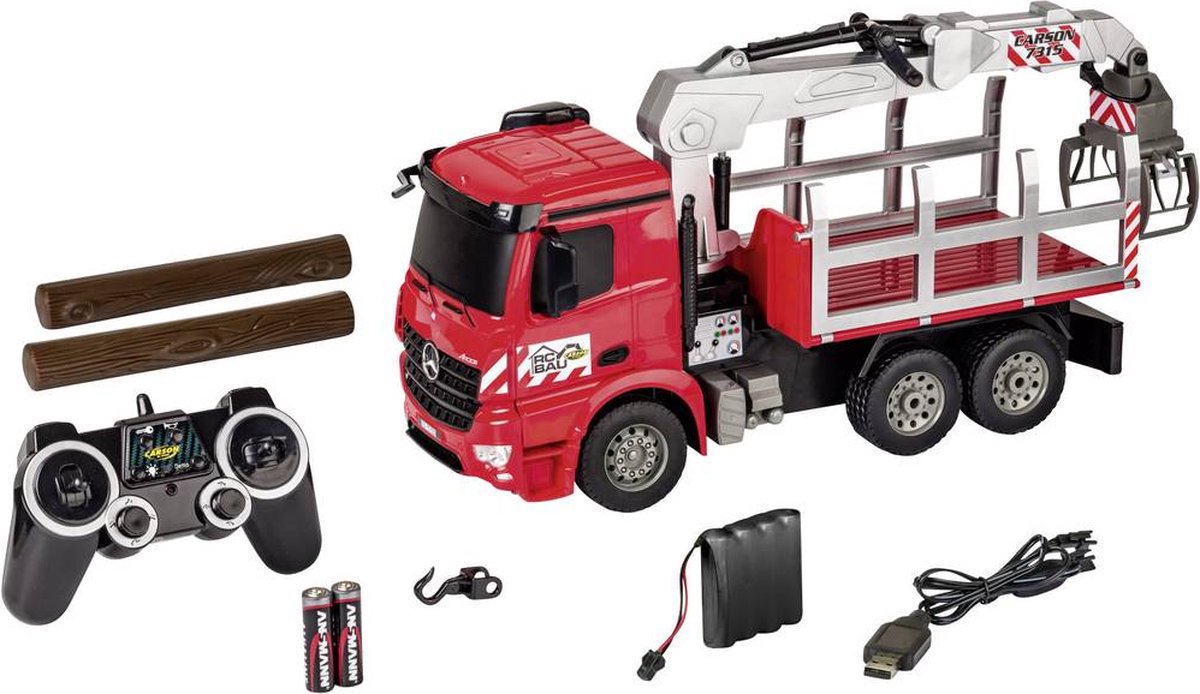 Carson Modellsport Houttransporttruck 1:20 RC functiemodel voor beginners Landbouwvoertuig Incl. accu, oplader en batte