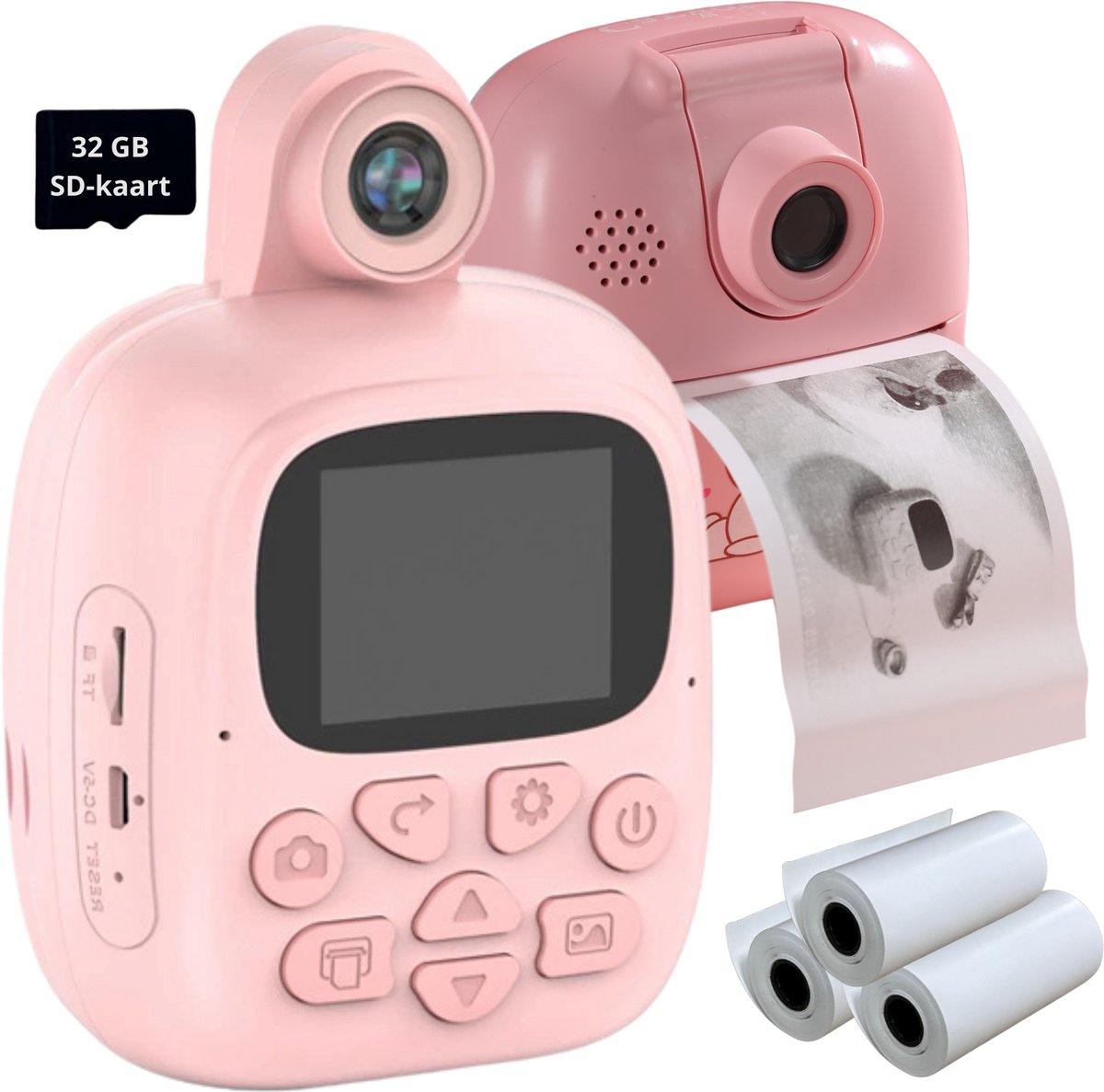   3 in 1 Kindercamera - Vloggen - Full HD 1080p - 32GB SD-kaart - Inktvrij - Instant Print - Verstelbare Camera - Games - Educatief Speelgoed