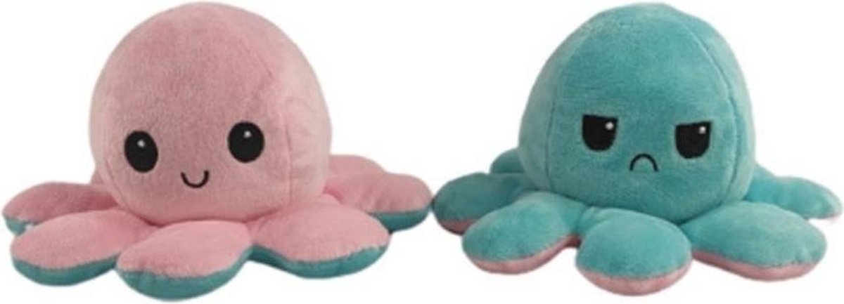 Octopus knuffel mood - Reversible Knuffel - Emotie Knuffel - Omkeerbaar - Roze/Blauw