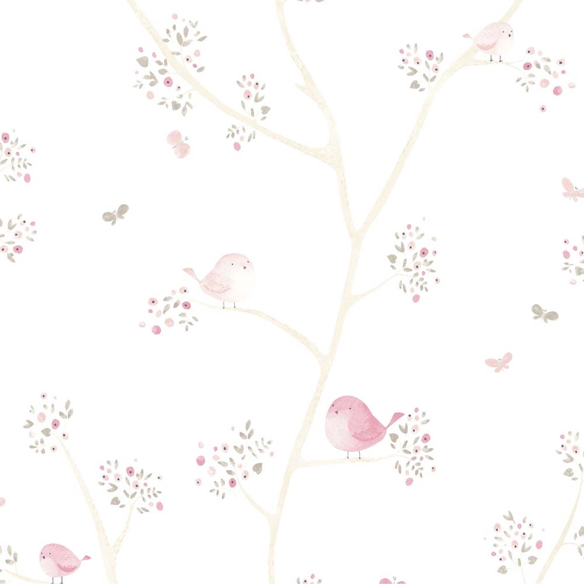 Casadeco My Little World stof vogels roze grijs