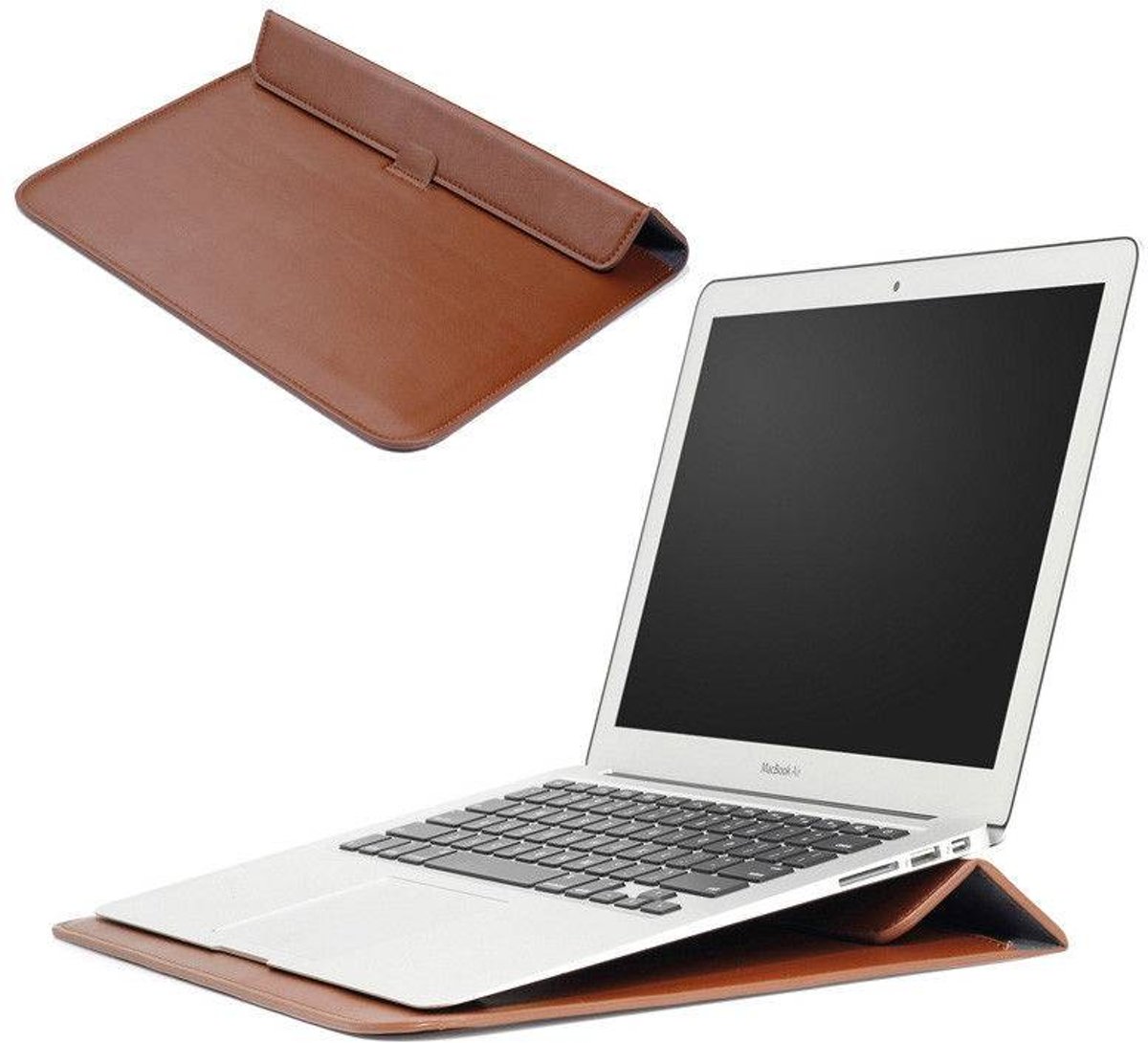 Macbook Air 13.3 Sleeve (met stand functie) - Bruin