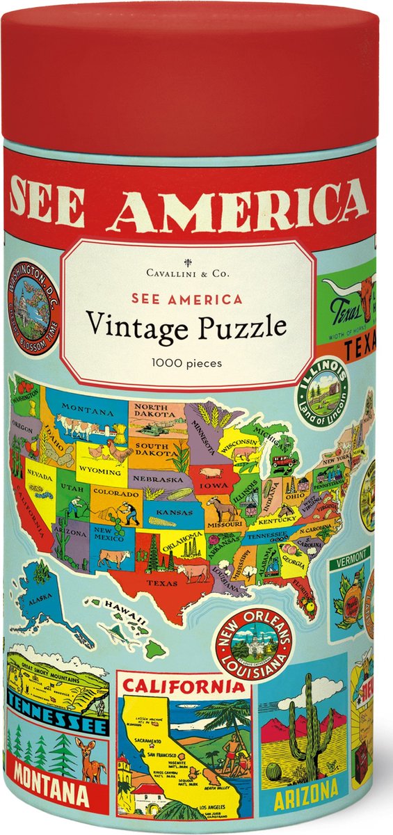 Vintage Puzzel USA - Cavallini & Co - Legpuzzel See America - Puzzel 1000 stukjes