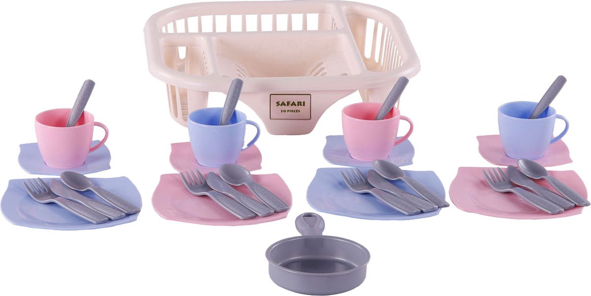   Servies met Afwasrek Roze, 30dlg.