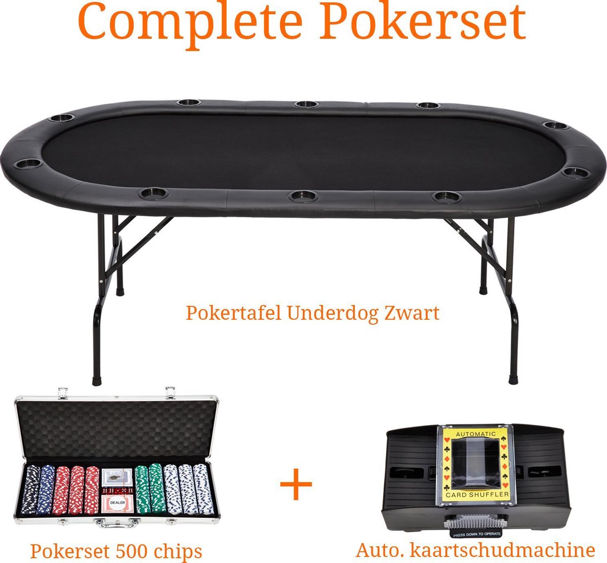 Complete Pokertafel set - Pokerset - The Underdog Professionele Poker Tafel - 10 spelers - Pokertafel - Rood - Gewatteerd Speelveld - Prof - Geïntegreerde Bekerhouders - Kunstlederen rand - Kunstleer - Op / In klapbaar - Cave & Garden