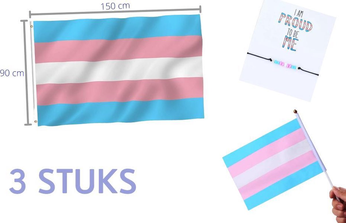 Transgender Support Kit - Grote Vlag - Kleine vlag - Armbandje - LGBT - PRIDE