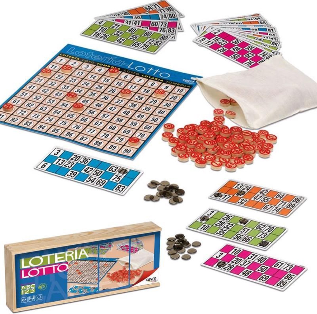 Lotto-Tombola 40 Kaarten met Houten Doos