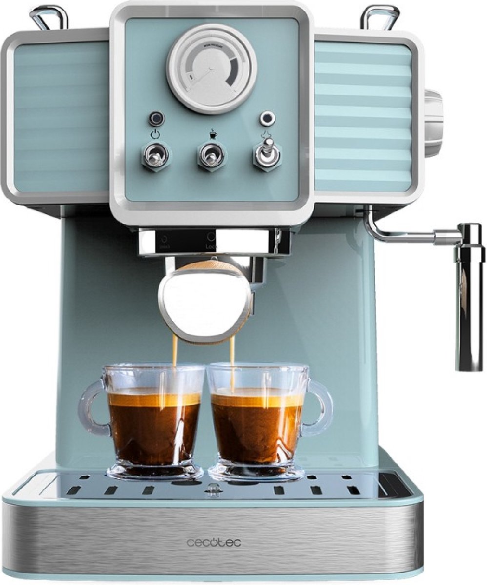 Cecotec Express Power Espresso 20 Tradizionale Light Blue, 1350 W, espresso en cappuccino, 20 bars en thermoblok, verdamper, man