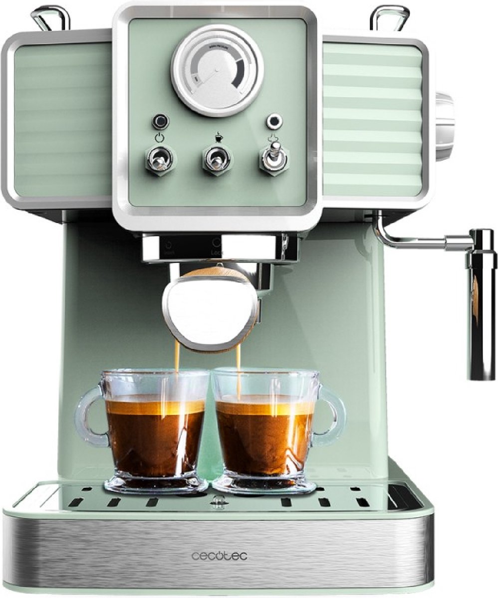 Cecotec Express Power Espresso 20 Tradizionale Light Green, 1350 W, espresso en cappuccino, 20 bars en thermoblok, verdamper, ma