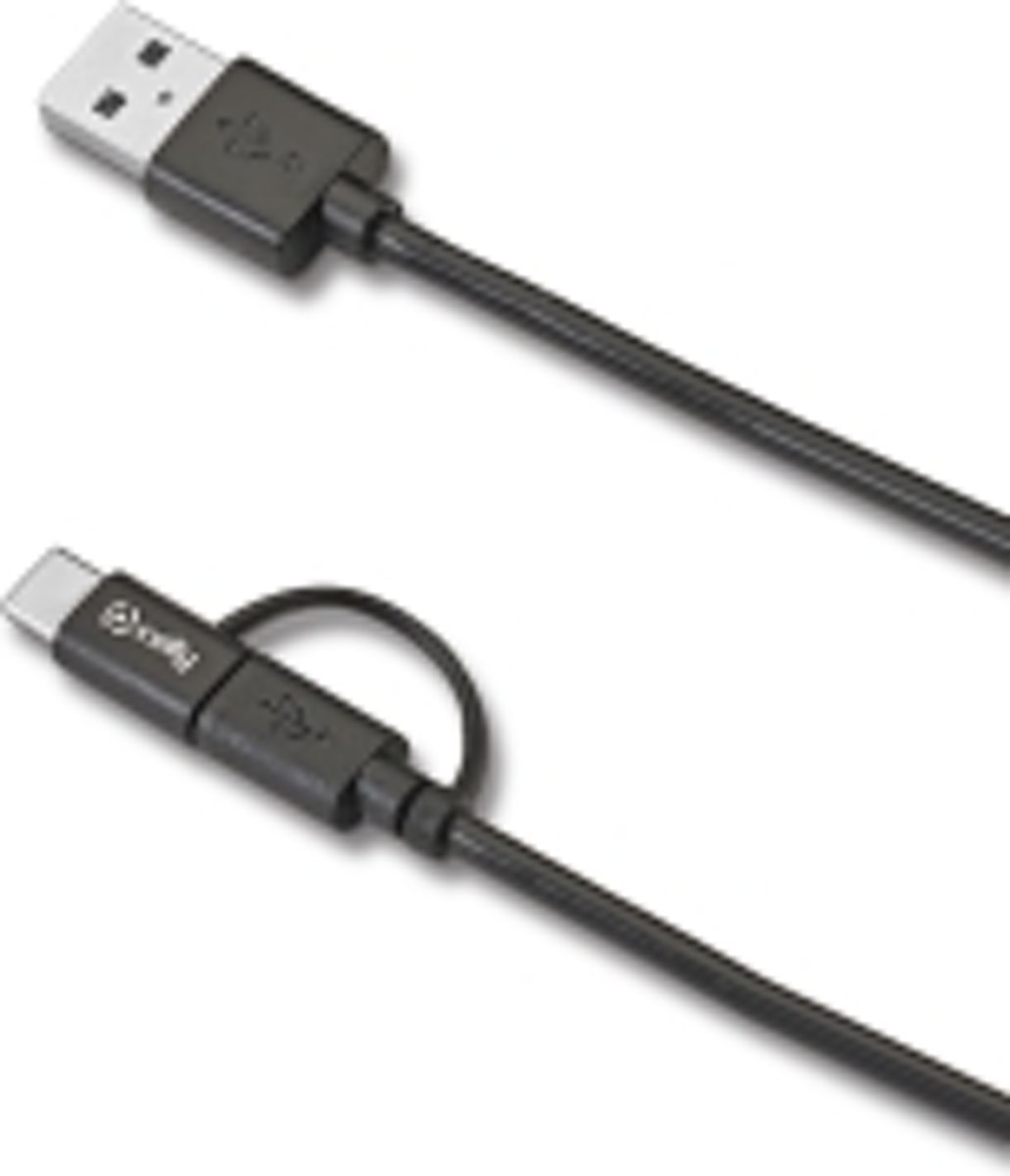 Celly USBCMICRO USB A USB C/Micro-USB B Mannelijk Mannelijk Zwart USB-kabel