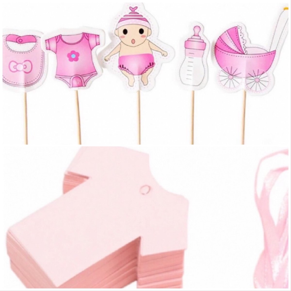 Baby- Taarttoppertjes- Roze- en kaartjes