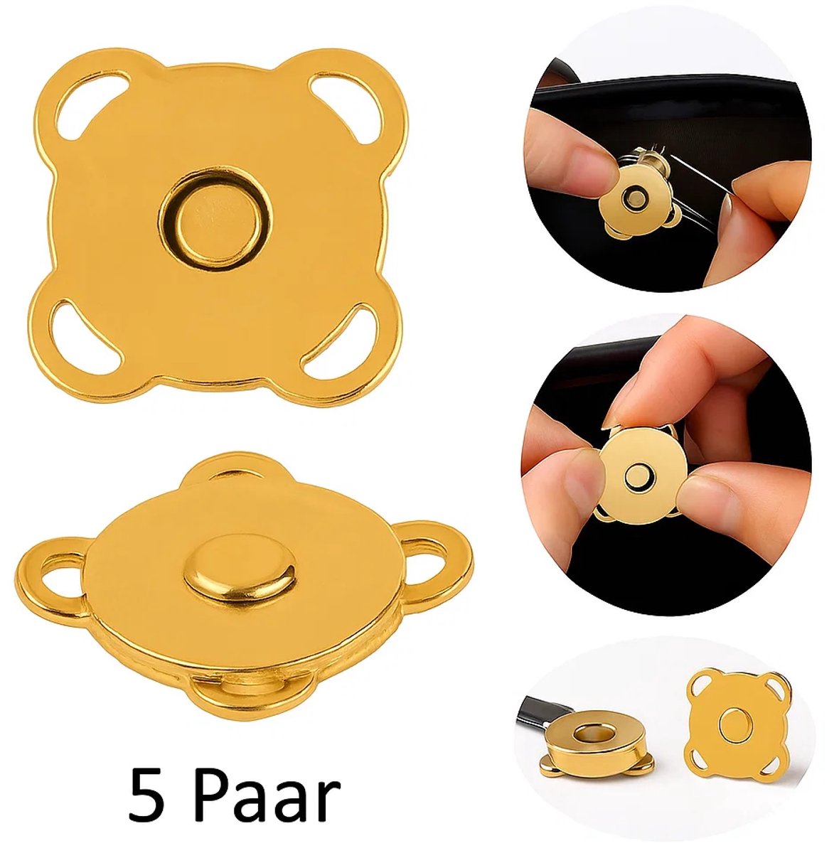 5 Paar Magnetische Drukknopen I Magneetsluitingen I Magnetische Vervangende   Voor Kleding, Tassen, etc. I Magnetische Sluitingen I 1.4 CM I Goud