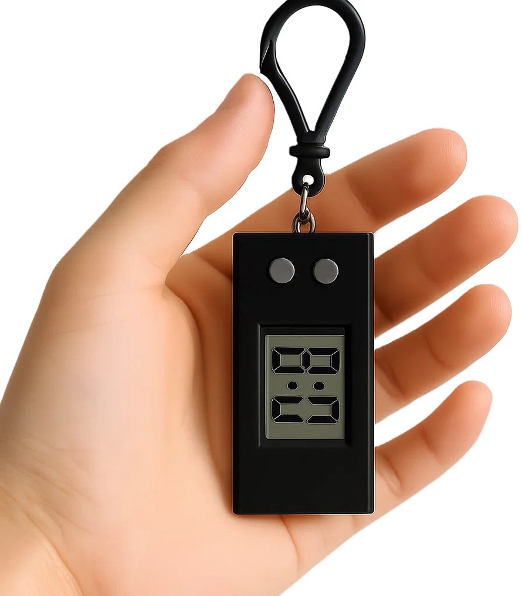 Mini Klok voor Studenten – Sleutelhangerformaat – Perfect voor Studeren & Tijd bijhouden – Draagbare Digitale Timer – Lichtgewicht & Duurzaam - Zwart