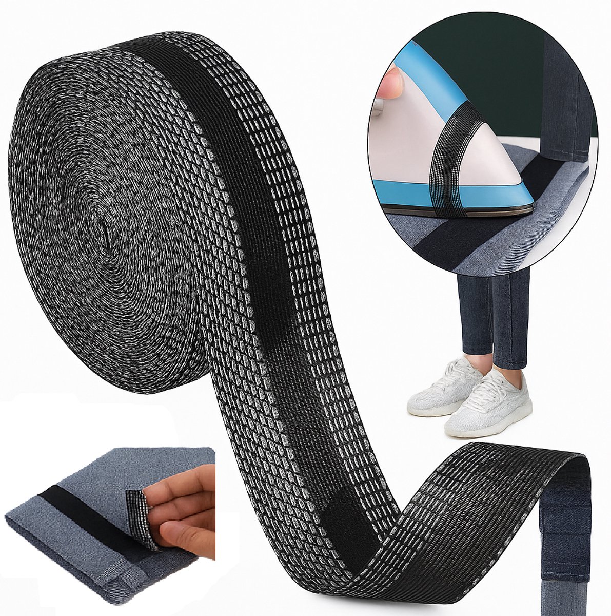 Tape Voor Het Inkorten Van Broeken - Opstrijkbare Zoomband - Zwart Strijkband - Ook Voor Gordijnen & Tafelkleden - 3 Meter