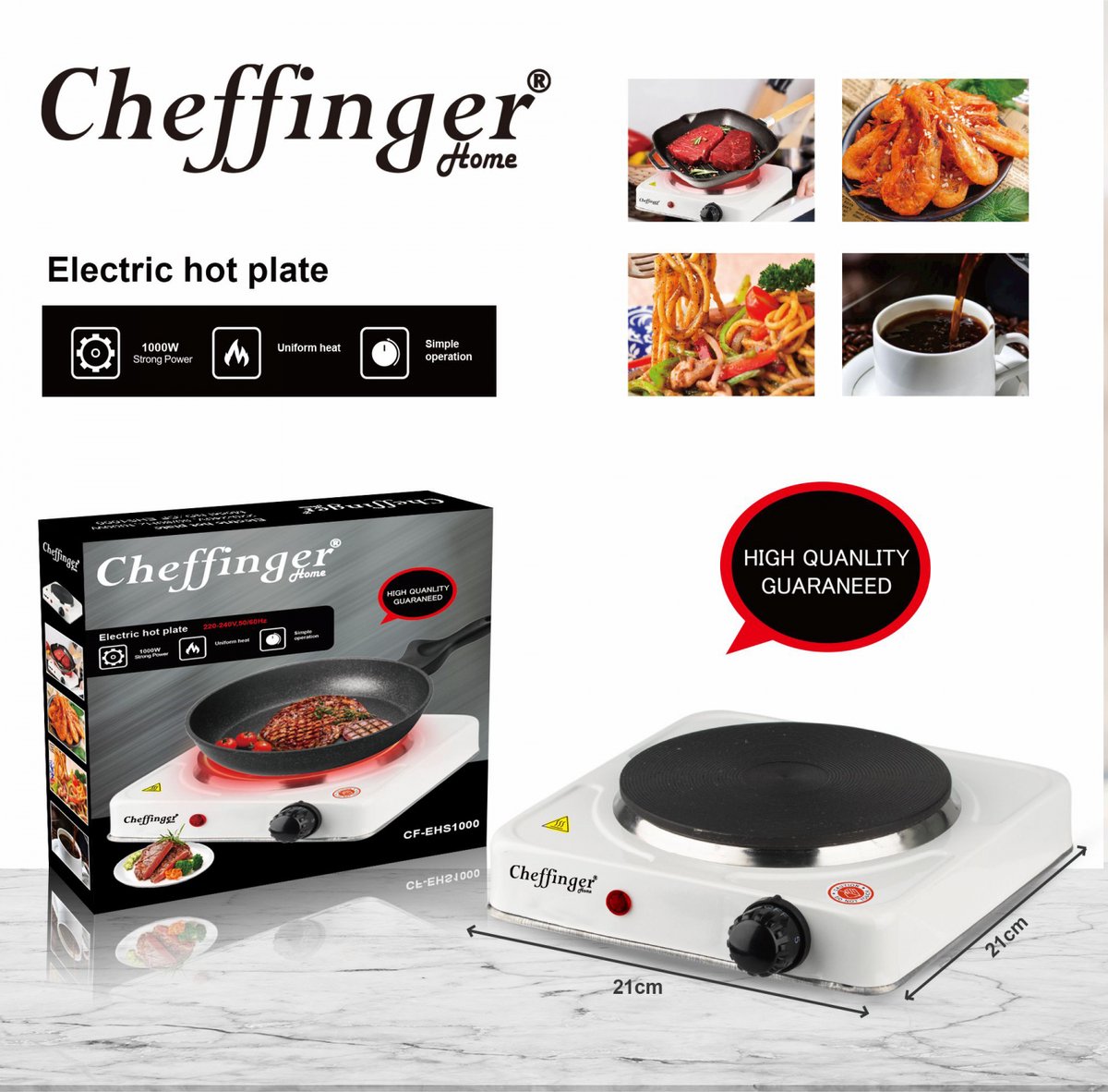 Cheffinger CF-EHS1000: 1000W Electric Hot Plate - Single