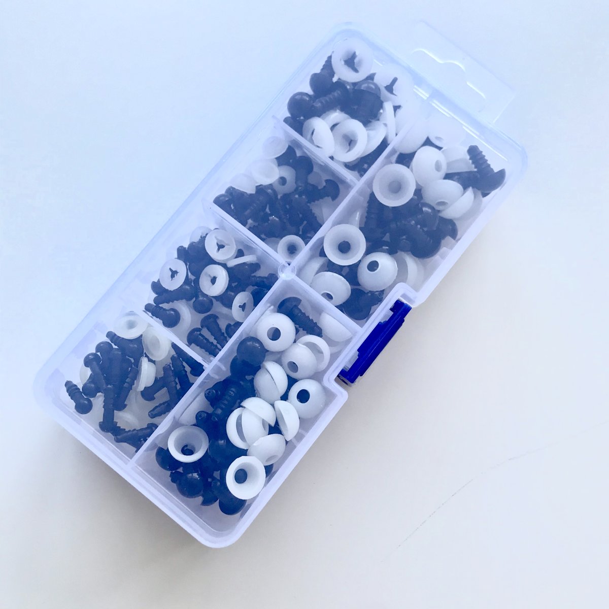 Veiligheidoogjes zwart inclusief nylon sluitring, 60 paar. 5mm, 6mm, 7mm, 8mm, 9mm en 10mm.