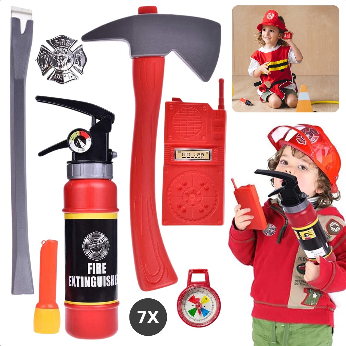  ® Brandweer Speelgoed Set - Brandweerman Set - 7-Delig - Educatief Speelgoed voor Kinderen - Inclusief Accessoires
