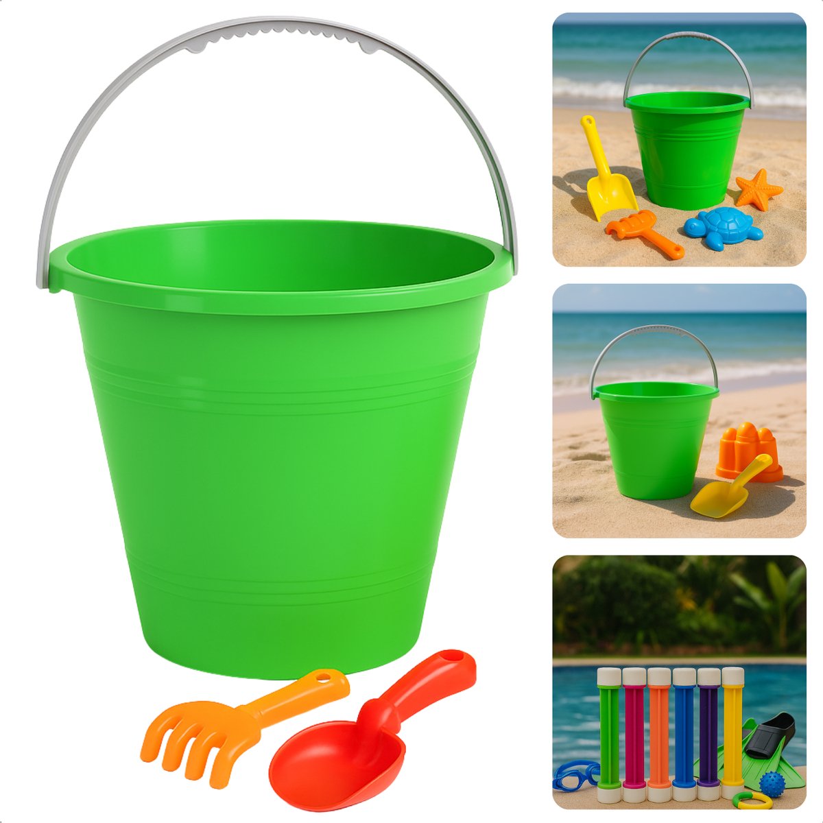  ® Plastic Emmer - Strand Emmer - Zandbak Speelgoed - Emmertje - Emmer - Kinderspeelgoed Buiten - Met Handvat voor Strandplezier