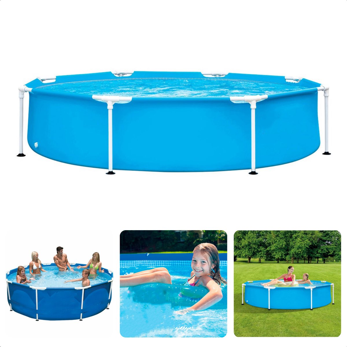 Cheqo® XL Opzetzwembad - Metalen Frame - Zwembad - Opzetbad - Ø244cm - 1828L - 38cm Waterhoogte