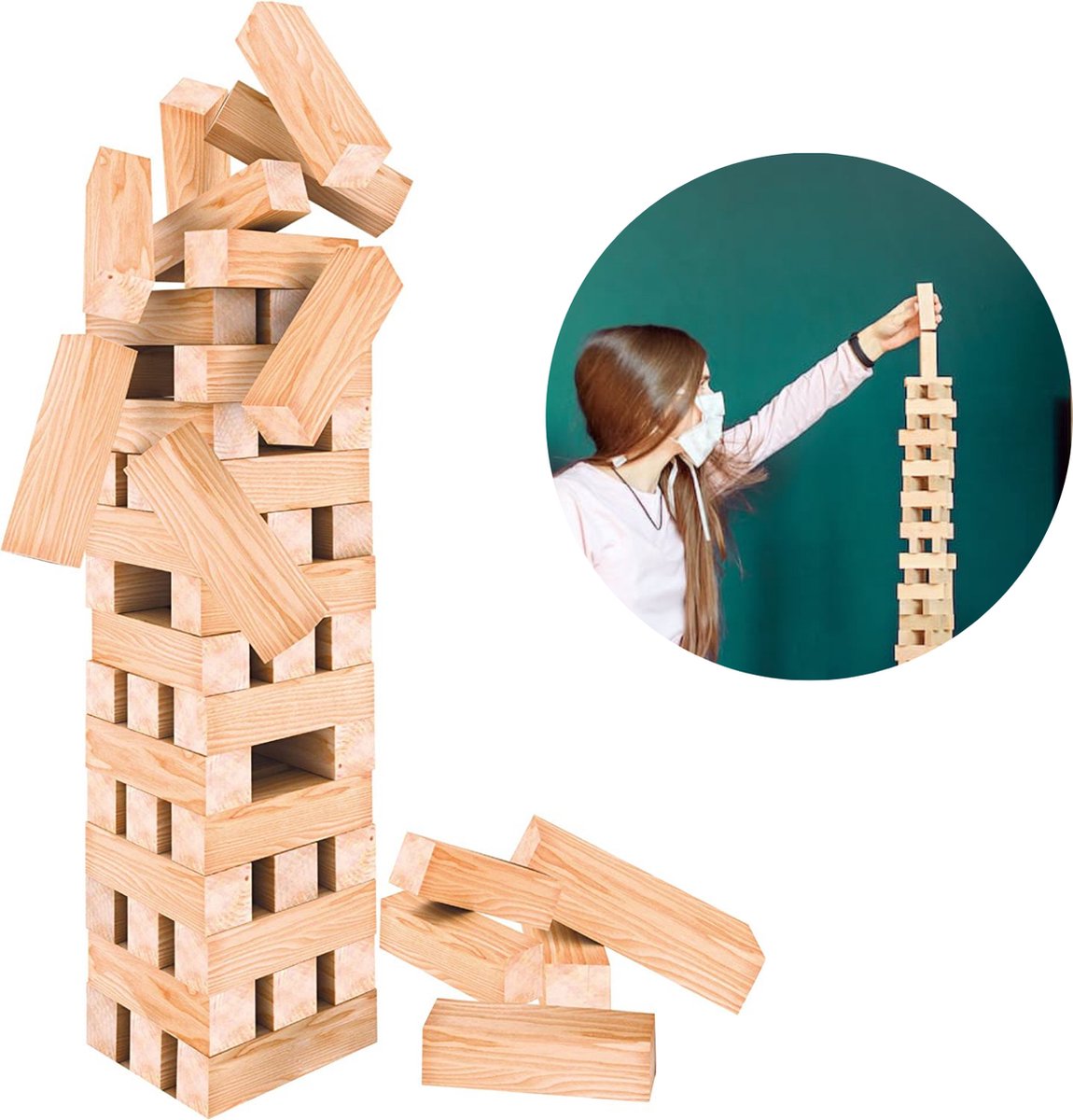 Cheqo® XXL Stapeltoren - Torenspel - Houten Toren - Spelletje - Speelgoed - 60 Delig