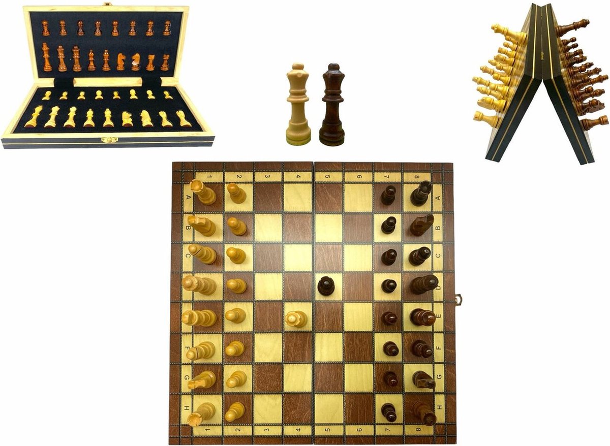   - Schaakbord - schaken - (2x extra koninginnen) Magnetisch - Hout - Opklapbaar bord - Schaakspel - 34CM