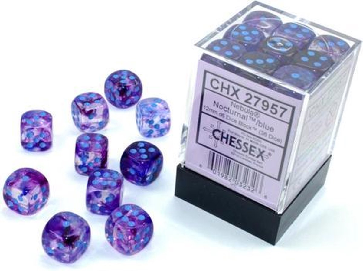 Chessex 12mm d6 Blocks - Nebula TM 12mm d6 Nocturnal/blue Luminary Dice Block™ (36 dice)