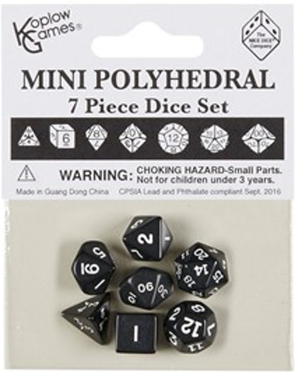 Chessex Polydice 7 Dobbelstenenset Mini Zwart met Wit