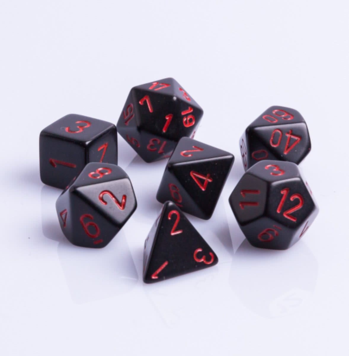 Chessex Polydice 7 Dobbelstenenset Zwart met Rood