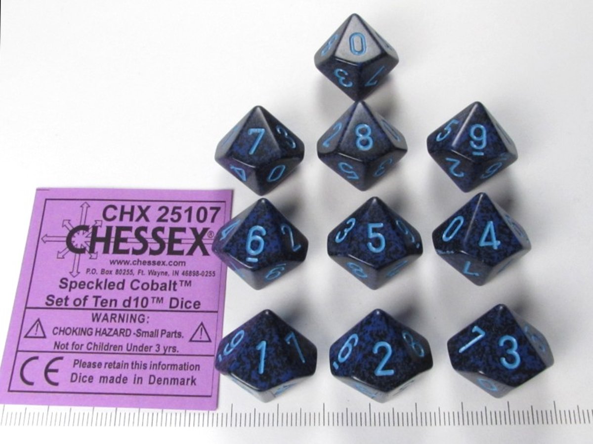 Chessex dobbelstenen set, 10 10-zijdig, Speckled Cobalt