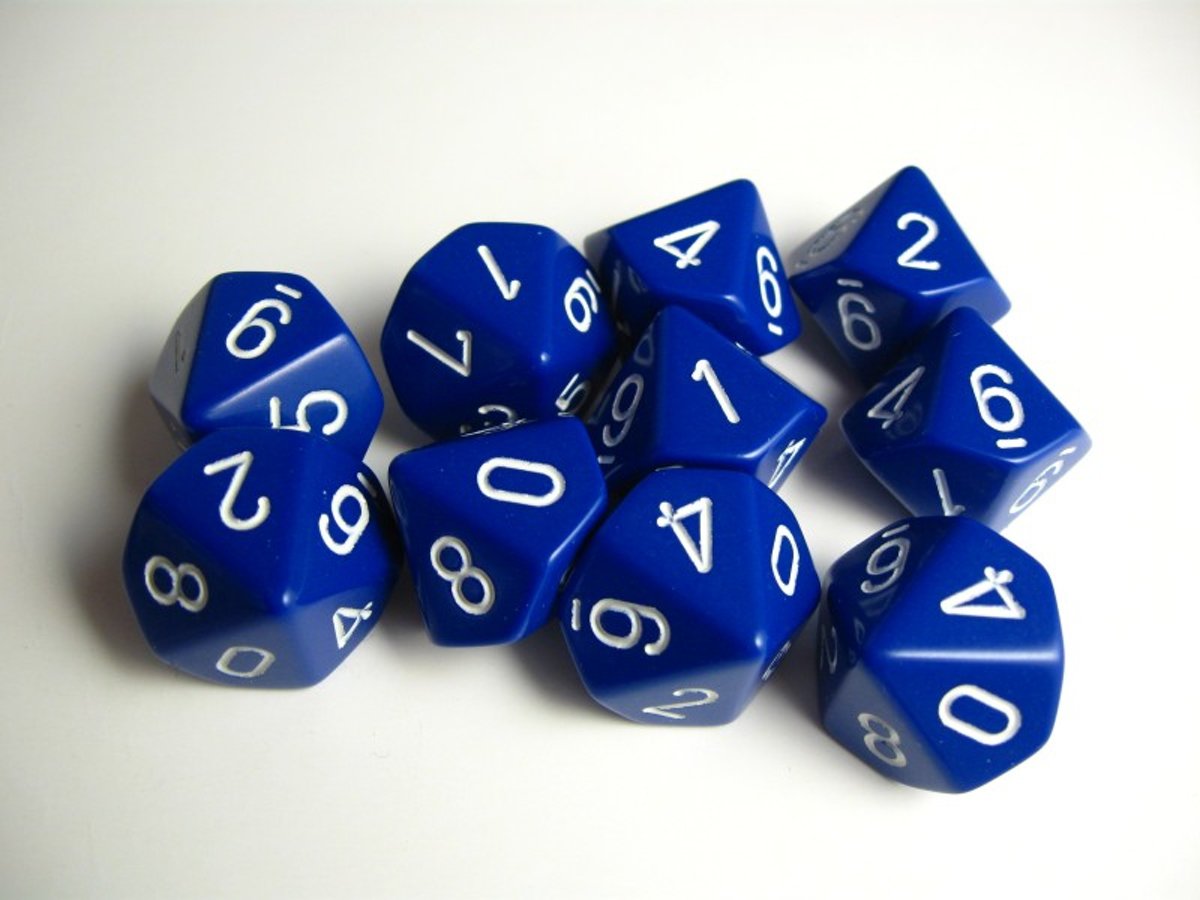 Chessex dobbelstenen set, 10 10-zijdig, blauw