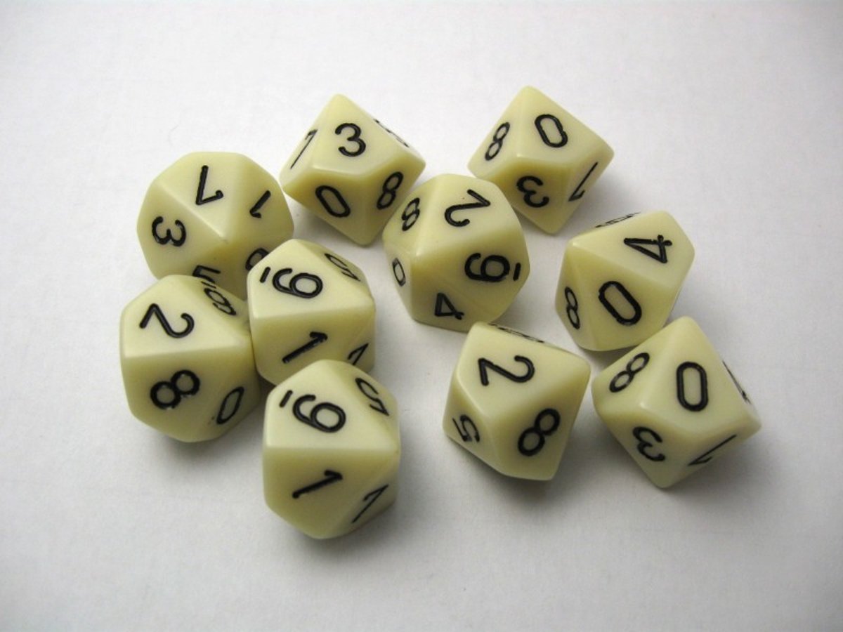 Chessex dobbelstenen set, 10 10-zijdig, ivoorkleurig