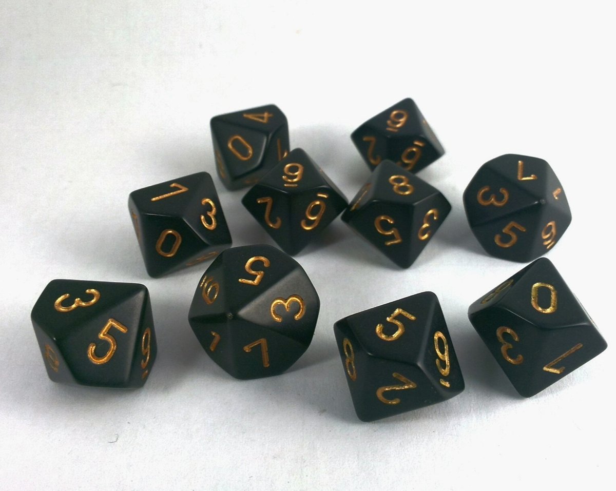 Chessex dobbelstenen set, 10 10-zijdig, zwart met goud